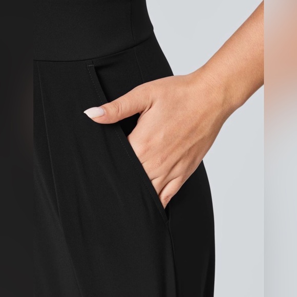 Backless Side Invisible Zipper Pocket Wide Leg Quick Dry Resort Slip Jumpsuit - Picture 4 of 4